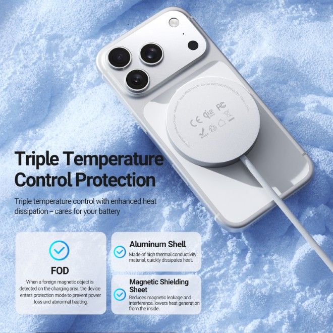 Dux Ducis - Magnetischer Wireless Charger - 25W und Qi2.2  - MagSafe kompatibel - H1 Series - weiss