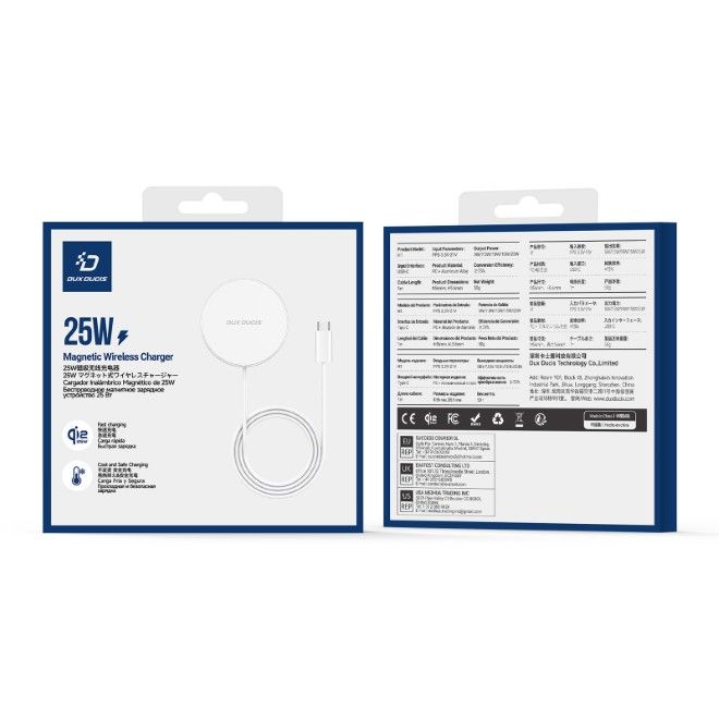 Dux Ducis - Magnetischer Wireless Charger - 25W und Qi2.2  - MagSafe kompatibel - H1 Series - weiss