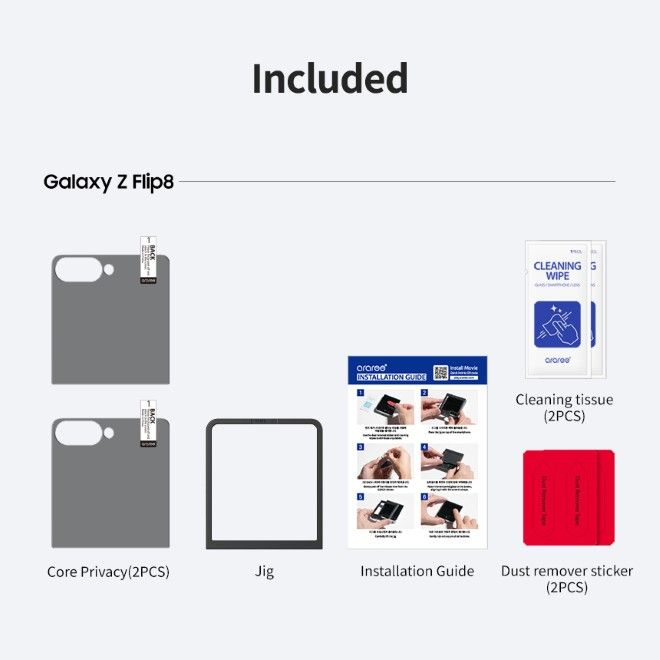 Araree - Samsung Galaxy Z Flip8 Privacy Schutzglas (2pcs) - aus gehärtetem Glas - Core Privacy Series - transparent
