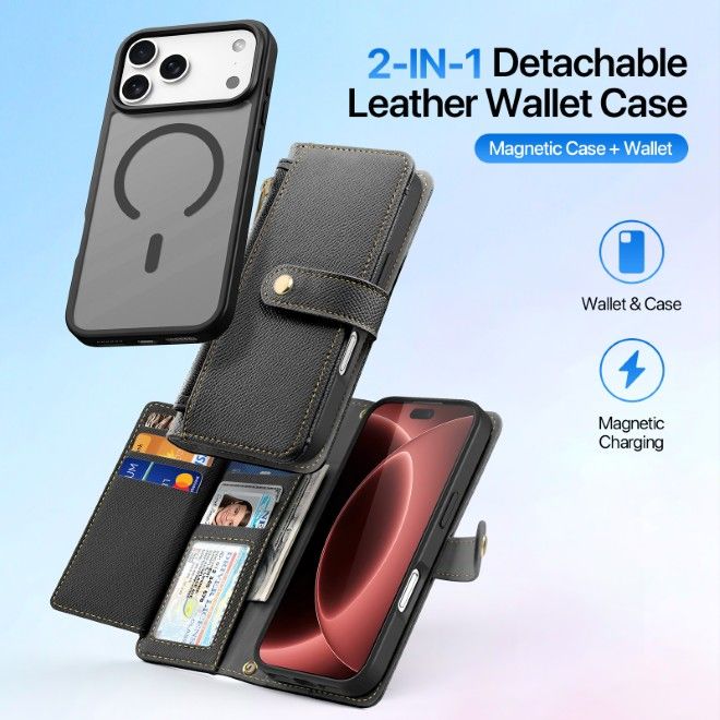 Dux Ducis - iPhone 18 Pro Max / 17 Pro Max Hülle - Kunstleder Bookcover - MagSafe kompatibel - Lawa Series - schwarz