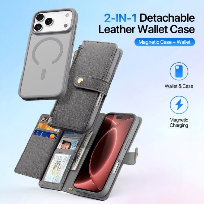 Dux Ducis - iPhone 18 Pro Max / 17 Pro Max Hülle - Kunstleder Bookcover - MagSafe kompatibel - Lawa Series - grau