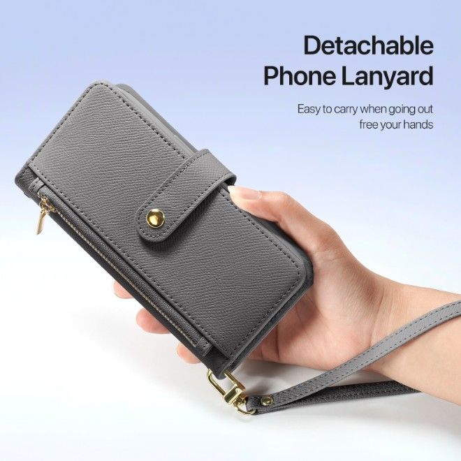 Dux Ducis - iPhone 18 Pro Max / 17 Pro Max Hülle - Kunstleder Bookcover - MagSafe kompatibel - Lawa Series - grau