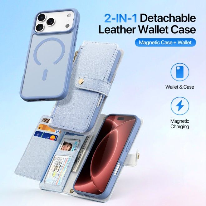 Dux Ducis - iPhone 18 Pro Max / 17 Pro Max Hülle - Kunstleder Bookcover - MagSafe kompatibel - Lawa Series - hellblau