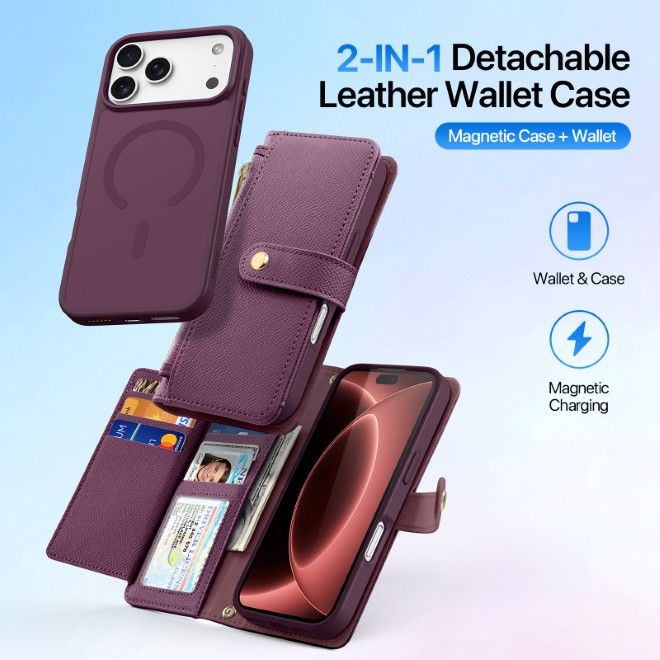 Dux Ducis - iPhone 18 Pro Max / 17 Pro Max Hülle - Kunstleder Bookcover - MagSafe kompatibel - Lawa Series - violett
