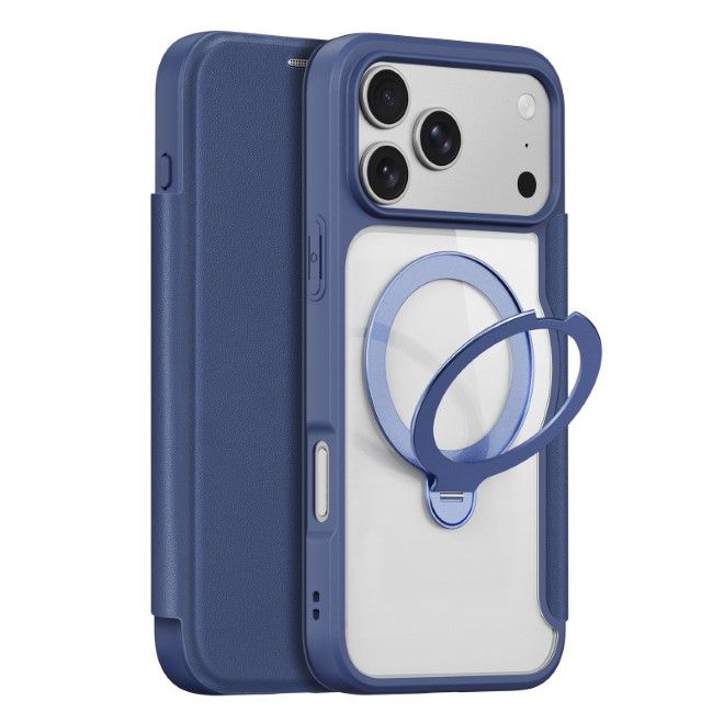 Dux Ducis - iPhone 18 Pro Max / 17 Pro Max Hülle - Leder Bookcover mit Ring Standfunktion - Skin X Pro 360° Ring Stand Series - blau