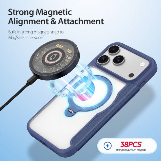 Dux Ducis - iPhone 18 Pro Max / 17 Pro Max Hülle - Leder Bookcover mit Ring Standfunktion - Skin X Pro 360° Ring Stand Series - blau