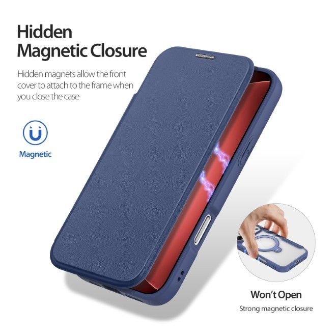 Dux Ducis - iPhone 18 Pro Max / 17 Pro Max Hülle - Leder Bookcover mit Ring Standfunktion - Skin X Pro 360° Ring Stand Series - blau