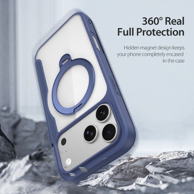 Dux Ducis - iPhone 18 Pro Max / 17 Pro Max Hülle - Leder Bookcover mit Ring Standfunktion - Skin X Pro 360° Ring Stand Series - blau