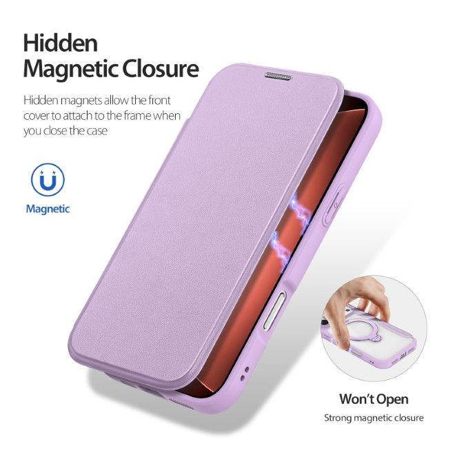 Dux Ducis - iPhone 18 Pro Max / 17 Pro Max Hülle - Leder Bookcover mit Ring Standfunktion - Skin X Pro 360° Ring Stand Series - purpur