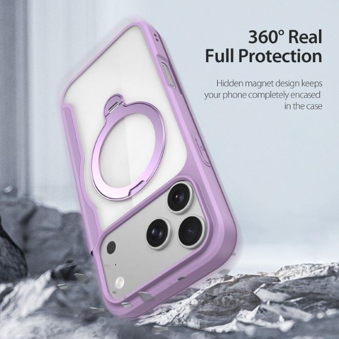Dux Ducis - iPhone 18 Pro Max / 17 Pro Max Hülle - Leder Bookcover mit Ring Standfunktion - Skin X Pro 360° Ring Stand Series - purpur