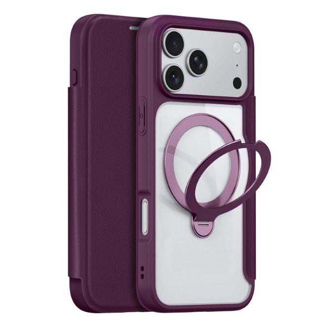 Dux Ducis - iPhone 18 Pro Max / 17 Pro Max Hülle - Leder Bookcover mit Ring Standfunktion - Skin X Pro 360° Ring Stand Series - violett