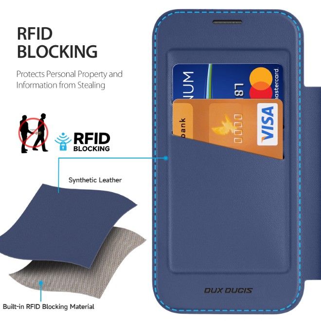 Dux Ducis - iPhone 18 Pro Max / 17 Pro Max Hülle - Leder Bookcover mit Standfunktion - Skin X Pro Series - blau
