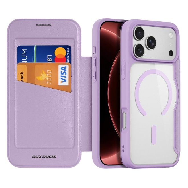 Dux Ducis - iPhone 18 Pro Max / 17 Pro Max Hülle - Leder Bookcover mit Standfunktion - Skin X Pro Series - purpur