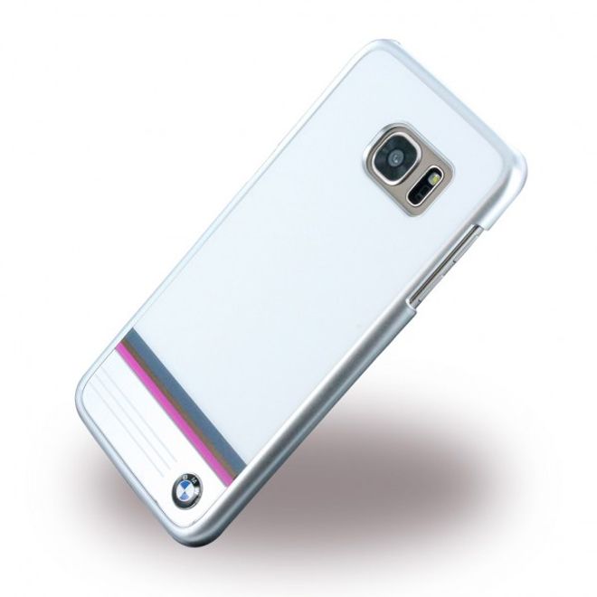 Samsung Galaxy S7 Edge BMW Aluminium Plate Stripe Series Hart Plastik Case Hülle - weiss