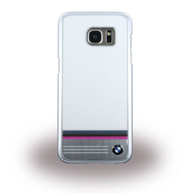 Samsung Galaxy S7 Edge BMW Aluminium Plate Stripe Series Hart Plastik Case Hülle - weiss