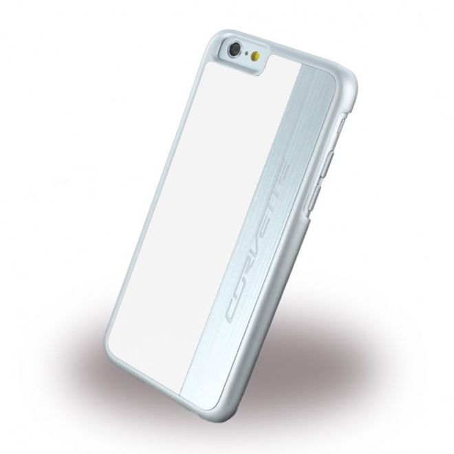 iPhone 6 Plus/6S Plus Corvette Silver Brushed Aluminium Hart Case Hülle - weiss
