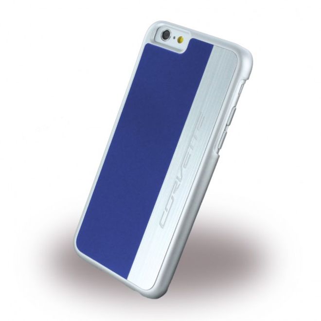 iPhone 6/6S Corvette Silber Brushed Aluminium Hart Case Hülle - blau