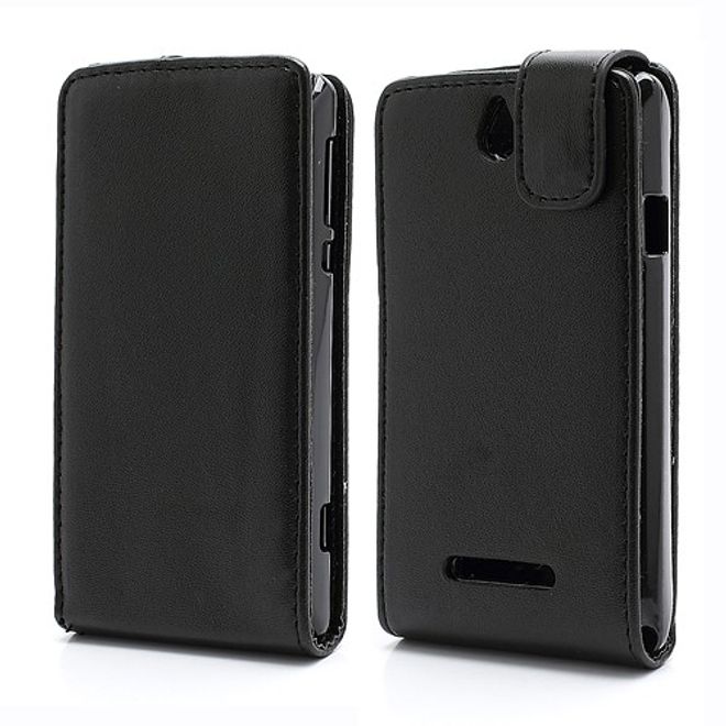 Sony Xperia E Dual Leder Flip Case vertikal - schwarz