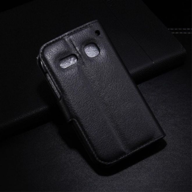 Alcatel One Touch Pop C3 Elegante Leder Case Hülle mit Standfunktion und Litchitextur - schwarz