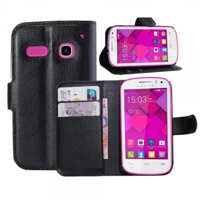 Alcatel One Touch Pop C3 Elegante Leder Case Hülle mit Standfunktion und Litchitextur - schwarz