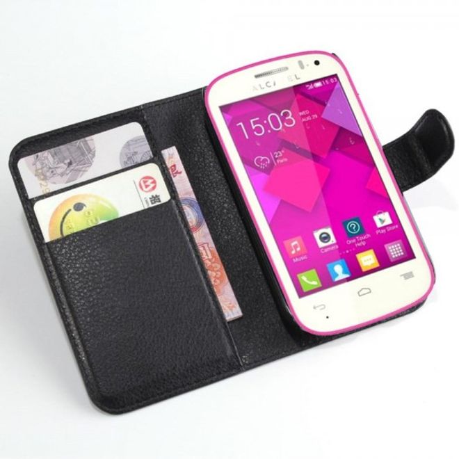 Alcatel One Touch Pop C3 Elegante Leder Case Hülle mit Standfunktion und Litchitextur - schwarz