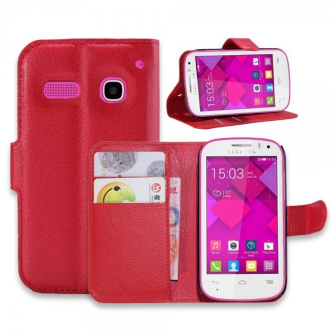 Alcatel One Touch Pop C3 Elegante Leder Case Hülle mit Standfunktion und Litchitextur - rot