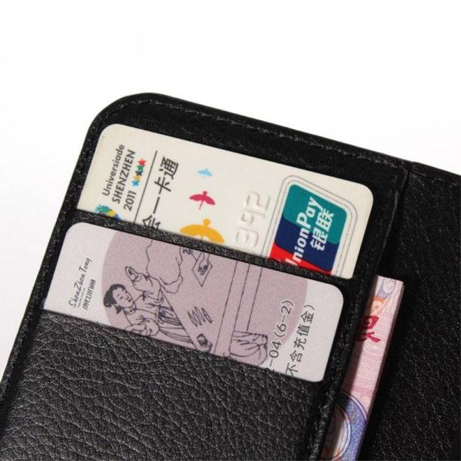 Alcatel One Touch Pop C3 Elegante Leder Case Hülle mit Standfunktion und Litchitextur - schwarz