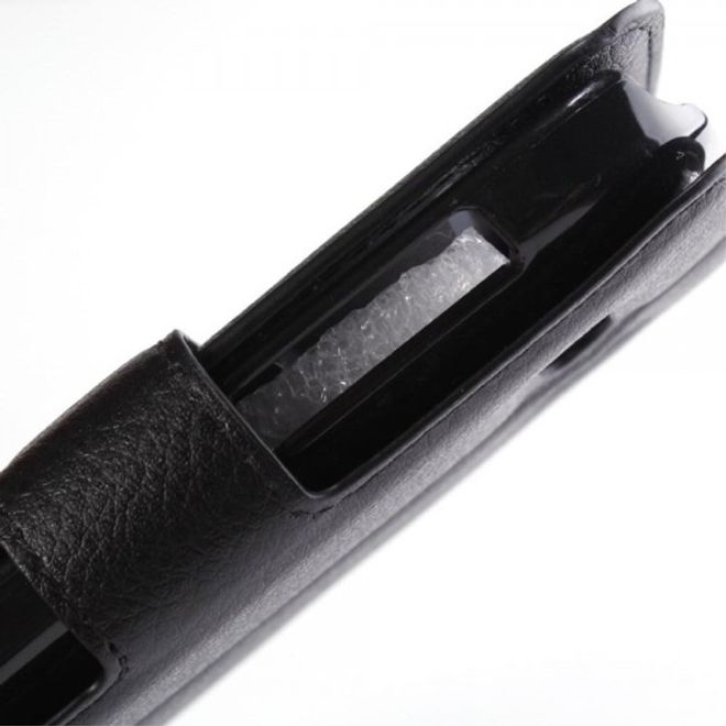 Alcatel One Touch Pop C3 Elegante Leder Case Hülle mit Standfunktion und Litchitextur - schwarz