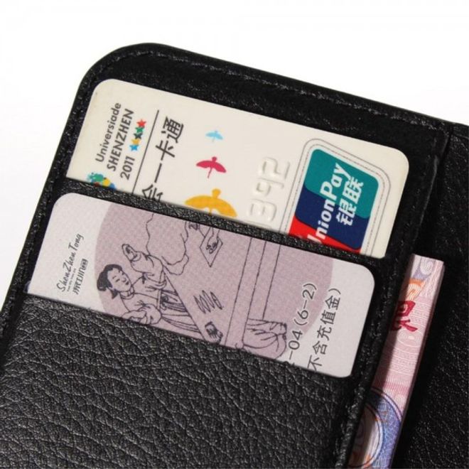 Alcatel One Touch Pop C3 Elegante Leder Case Hülle mit Standfunktion und Litchitextur - schwarz