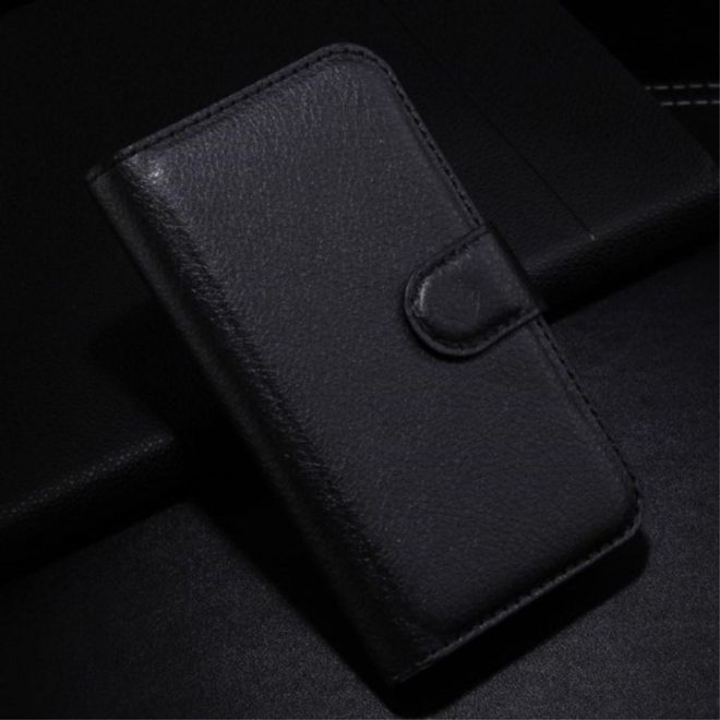 Alcatel One Touch Pop C3 Elegante Leder Case Hülle mit Standfunktion und Litchitextur - schwarz