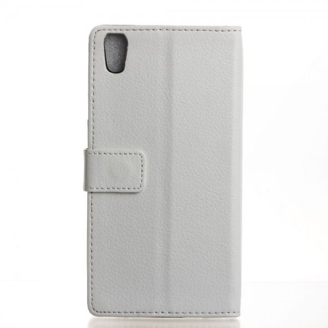Alcatel OneTouch Idol 4 Klassische Leder Cover Handy Hülle mit Litchitextur und Standfunktion - weiss