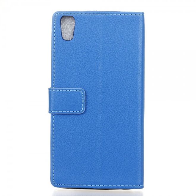 Alcatel OneTouch Idol 4 Klassische Leder Cover Handy Hülle mit Litchitextur und Standfunktion - blau