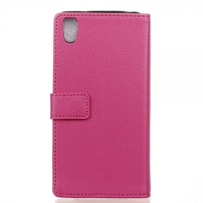 Alcatel OneTouch Idol 4 Klassische Leder Cover Handy Hülle mit Litchitextur und Standfunktion - rosa