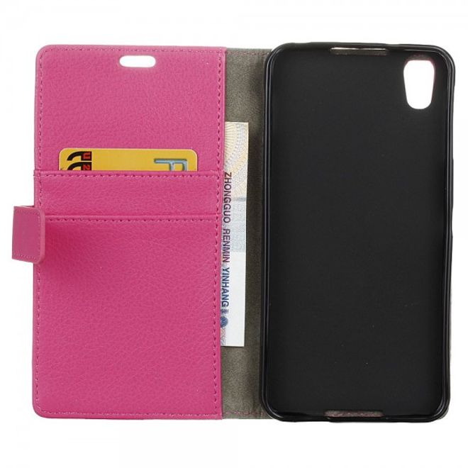 Alcatel OneTouch Idol 4 Klassische Leder Cover Handy Hülle mit Litchitextur und Standfunktion - rosa