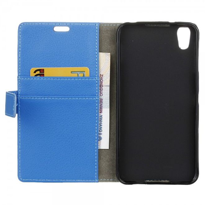 Alcatel OneTouch Idol 4 Klassische Leder Cover Handy Hülle mit Litchitextur und Standfunktion - blau