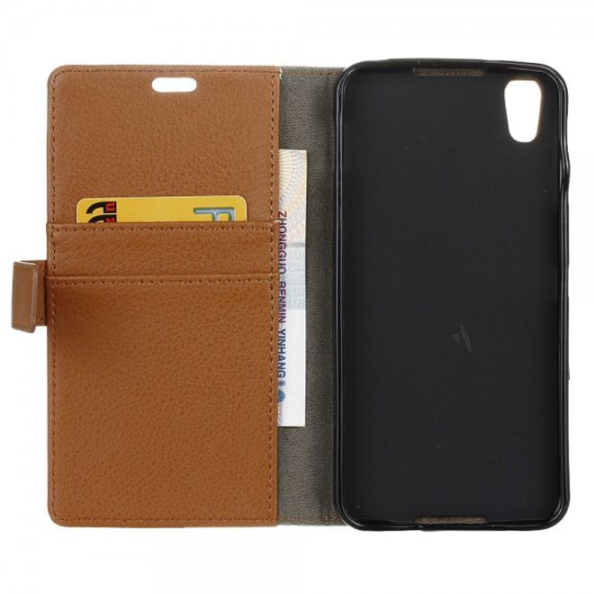 Alcatel OneTouch Idol 4 Klassische Leder Cover Handy Hülle mit Litchitextur und Standfunktion - braun
