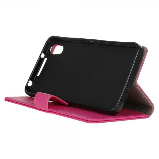 Alcatel OneTouch Idol 4 Klassische Leder Cover Handy Hülle mit Litchitextur und Standfunktion - rosa