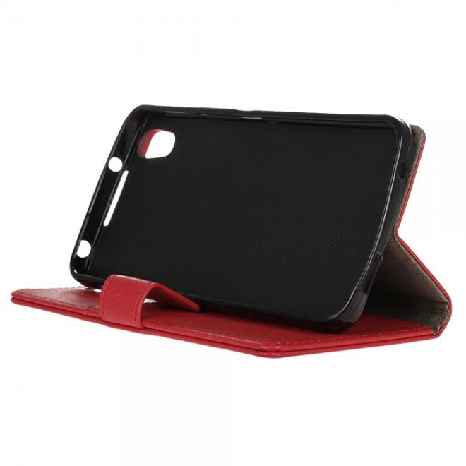 Alcatel OneTouch Idol 4 Klassische Leder Cover Handy Hülle mit Litchitextur und Standfunktion - rot