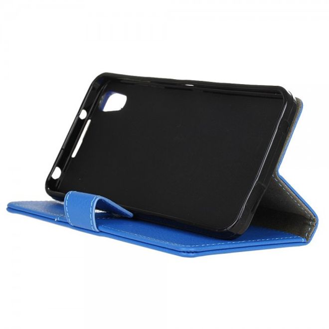 Alcatel OneTouch Idol 4 Klassische Leder Cover Handy Hülle mit Litchitextur und Standfunktion - blau