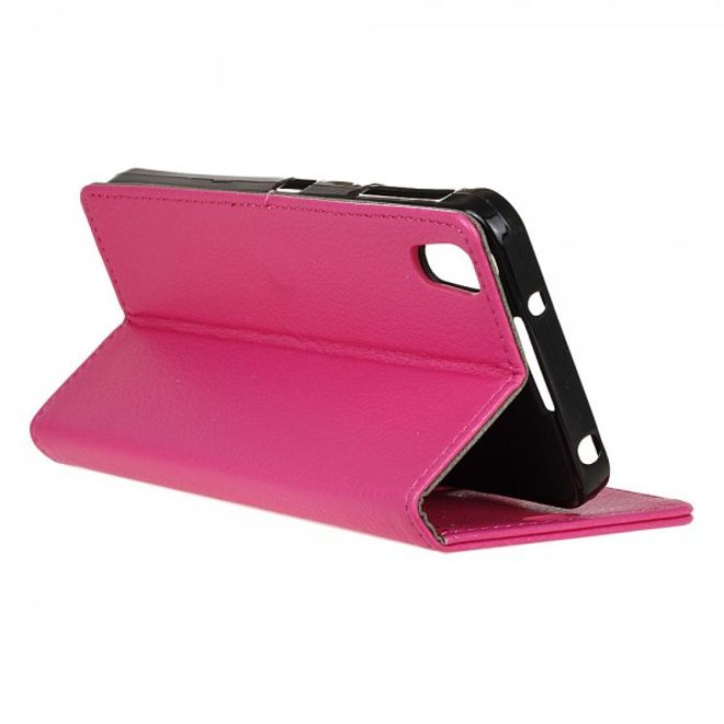 Alcatel OneTouch Idol 4 Klassische Leder Cover Handy Hülle mit Litchitextur und Standfunktion - rosa