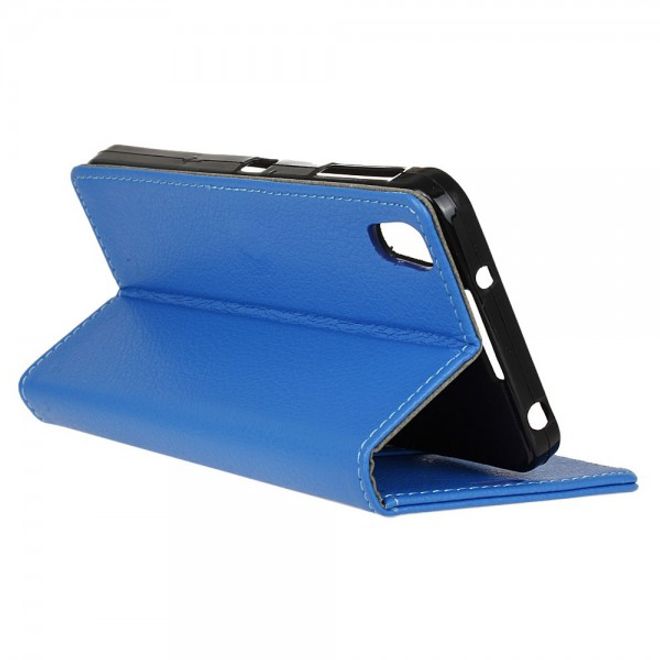 Alcatel OneTouch Idol 4 Klassische Leder Cover Handy Hülle mit Litchitextur und Standfunktion - blau