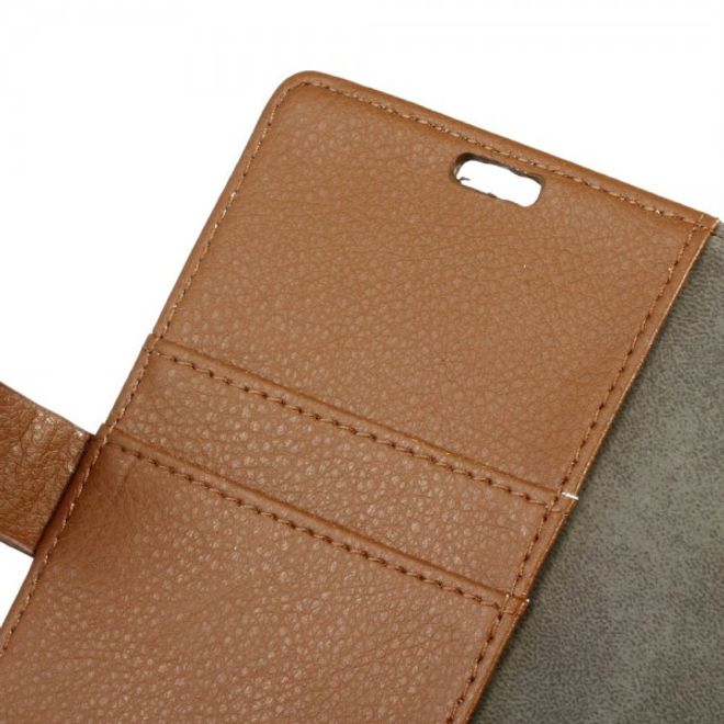 Alcatel OneTouch Idol 4 Klassische Leder Cover Handy Hülle mit Litchitextur und Standfunktion - braun