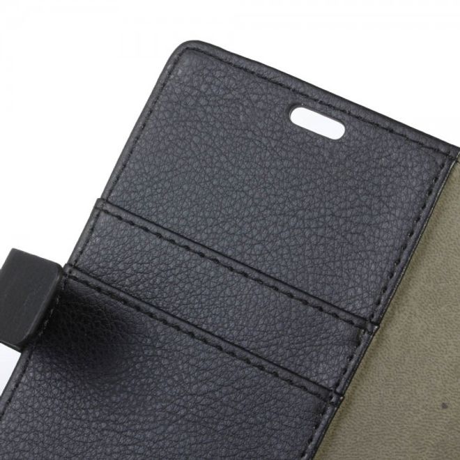 Alcatel OneTouch Idol 4 Klassische Leder Cover Handy Hülle mit Litchitextur und Standfunktion - schwarz
