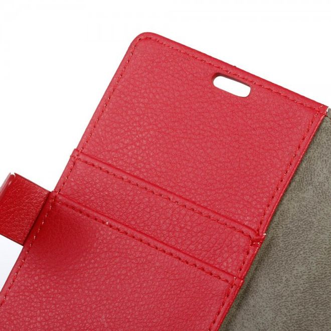 Alcatel OneTouch Idol 4 Klassische Leder Cover Handy Hülle mit Litchitextur und Standfunktion - rot