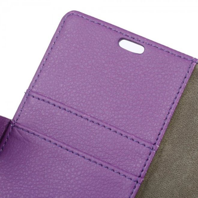 Alcatel OneTouch Idol 4 Klassische Leder Cover Handy Hülle mit Litchitextur und Standfunktion - purpur
