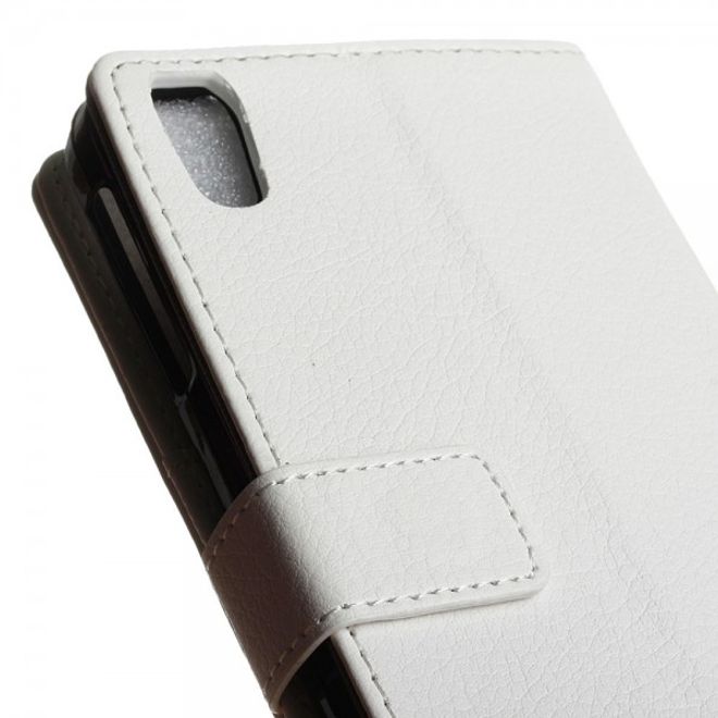 Alcatel OneTouch Idol 4 Klassische Leder Cover Handy Hülle mit Litchitextur und Standfunktion - weiss