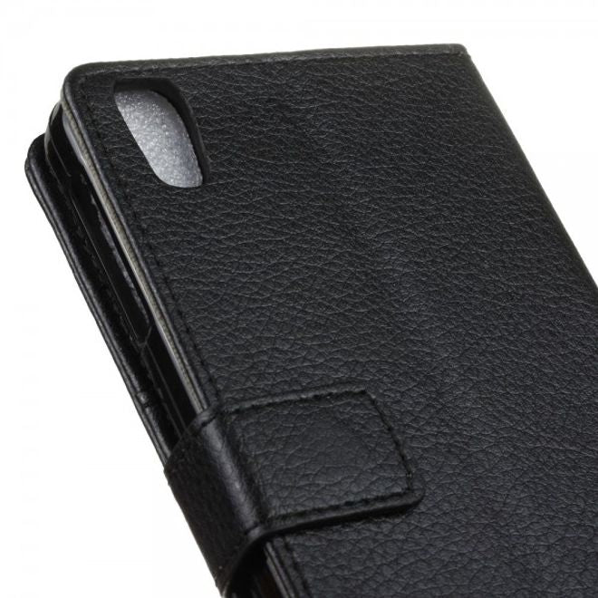 Alcatel OneTouch Idol 4 Klassische Leder Cover Handy Hülle mit Litchitextur und Standfunktion - schwarz