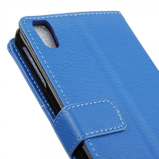 Alcatel OneTouch Idol 4 Klassische Leder Cover Handy Hülle mit Litchitextur und Standfunktion - blau