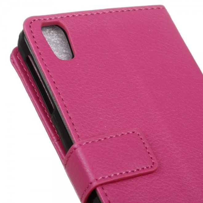 Alcatel OneTouch Idol 4 Klassische Leder Cover Handy Hülle mit Litchitextur und Standfunktion - rosa