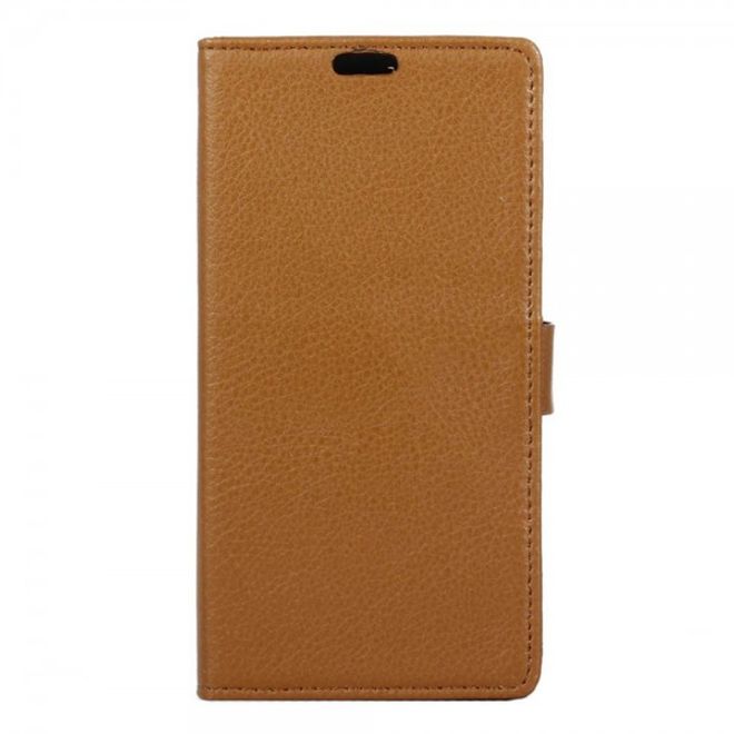 Alcatel OneTouch Idol 4 Klassische Leder Cover Handy Hülle mit Litchitextur und Standfunktion - braun